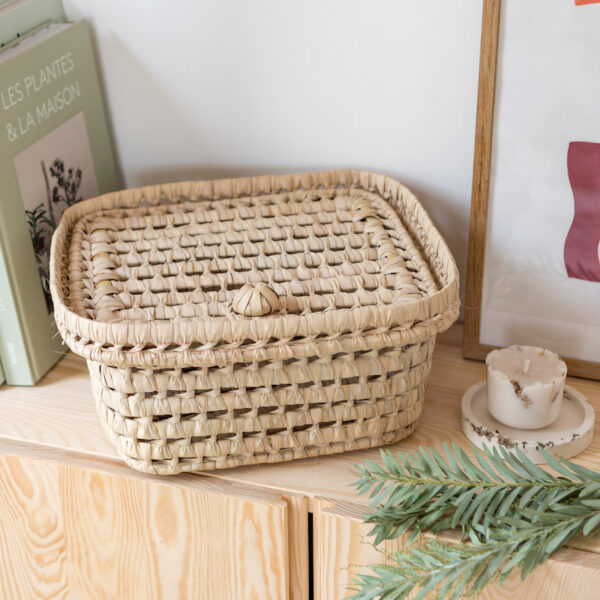 Handwoven Palm Leaf Storage Box with Lid – Moroccan Artisan