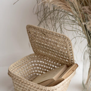 Handwoven Palm Leaf Storage Box with Lid – Moroccan Artisan