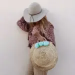 Handwoven Mint Pom Pom Beach Basket – Moroccan Straw Tote