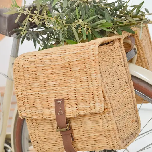 Moroccan Handwoven Bike Basket Pannier – Natural Reed