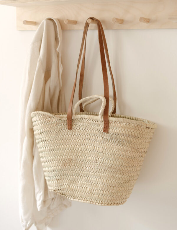 Handwoven Moroccan Palm Tote – Brown Double Leather Handles