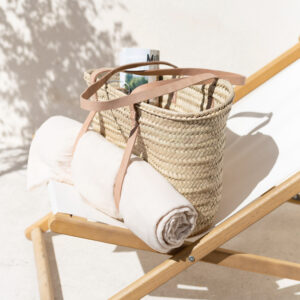Moroccan Palm Leaf Tote with Natural Leather Handles