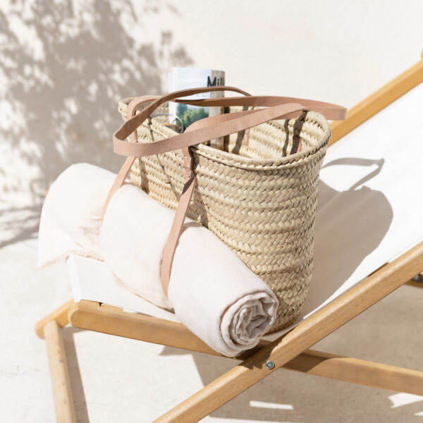 Moroccan Palm Leaf Tote with Natural Leather Handles
