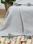 Pom Pom Wool Throw Blanket – Handwoven Moroccan Blanket