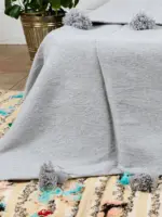 Pom Pom Wool Throw Blanket – Handwoven Moroccan Blanket
