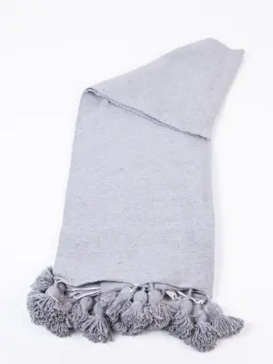 Pom Pom Wool Throw Blanket – Handwoven Moroccan Blanket