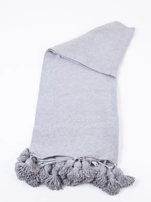 Pom Pom Wool Throw Blanket – Handwoven Moroccan Blanket