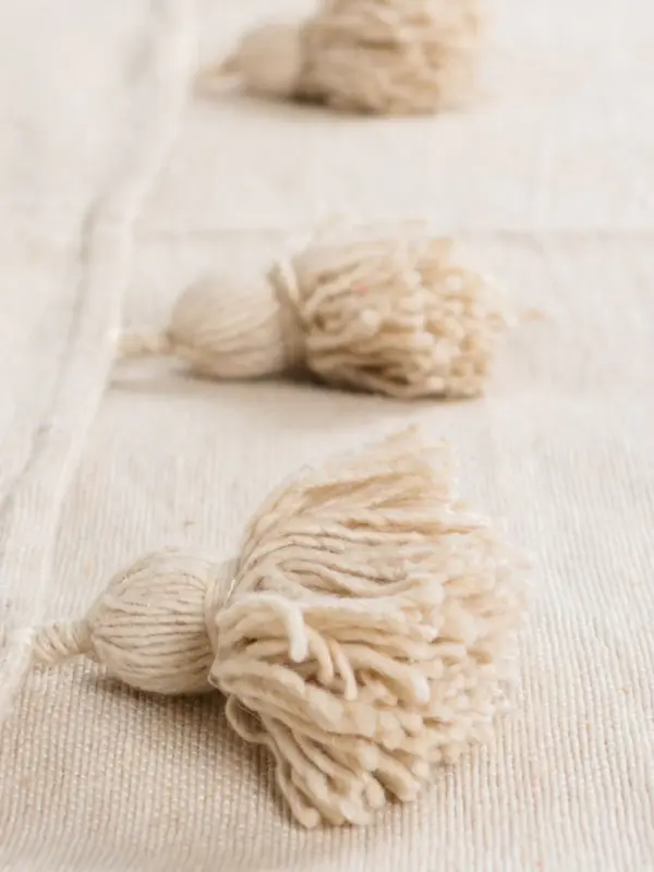 Pom Pom Wool Throw Blanket – Handwoven Moroccan Blanket