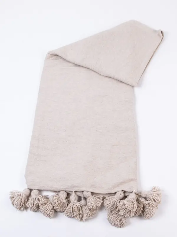 Pom Pom Wool Throw Blanket – Handwoven Moroccan Blanket