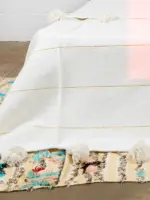 Pom Pom Wool Throw Blanket – Handwoven Moroccan Blanket