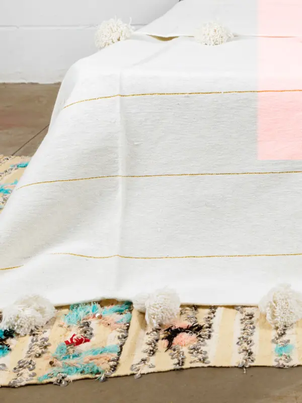Pom Pom Wool Throw Blanket – Handwoven Moroccan Blanket