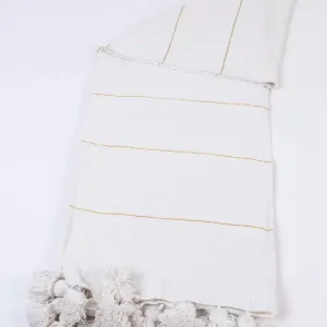 Pom Pom Wool Throw Blanket – Handwoven Moroccan Blanket