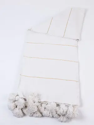 Pom Pom Wool Throw Blanket – Handwoven Moroccan Blanket