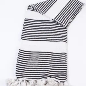 Pom Pom Wool Throw Blanket – Handwoven Moroccan Blanket