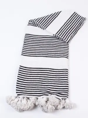 Pom Pom Wool Throw Blanket – Handwoven Moroccan Blanket