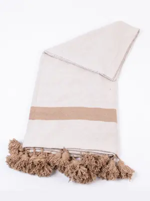 Pom Pom Wool Throw Blanket – Handwoven Moroccan Blanket
