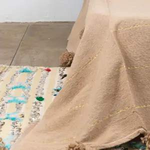 Pom Pom Wool Throw Blanket – Handwoven Moroccan Blanket