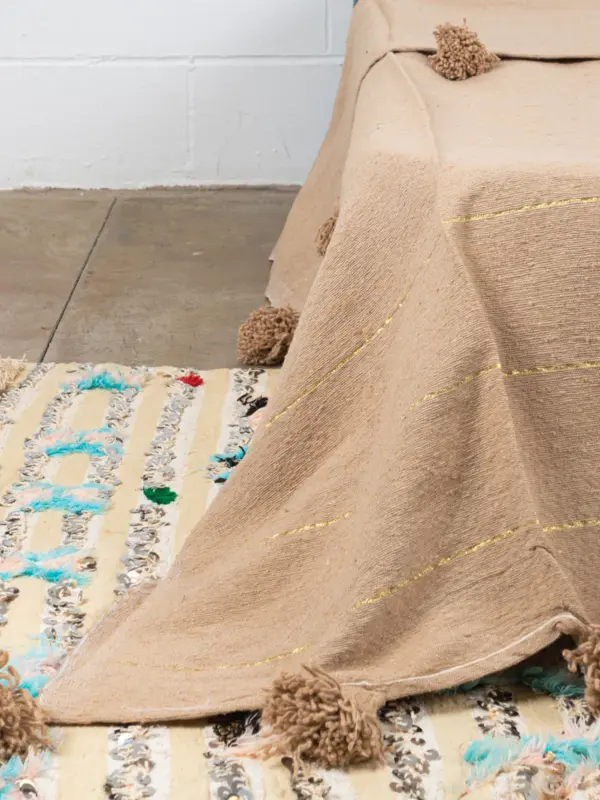 Pom Pom Wool Throw Blanket – Handwoven Moroccan Blanket