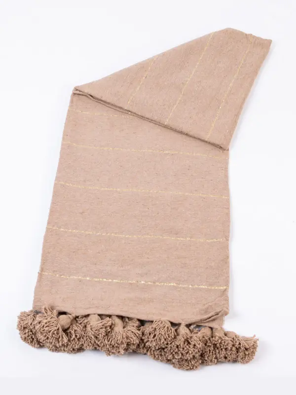 Pom Pom Wool Throw Blanket – Handwoven Moroccan Blanket