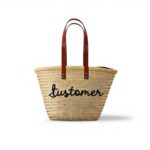 Personalized Moroccan Straw Beach Basket – Custom Embroidered Tote with Leather Handles (11.5″ × 17.7″)
