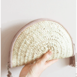 Black Moroccan Makeup Pouch – Handmade Palm Leaf and Leather