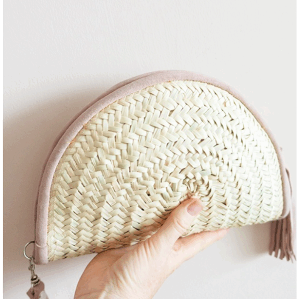 Black Moroccan Makeup Pouch – Handmade Palm Leaf and Leather