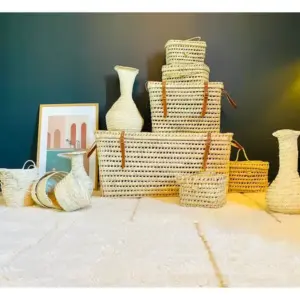 Palm Leaf Chest – Handwoven Moroccan Storage Trunk with Leather Handles