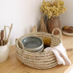 Round Palm Leaf Basket with Handles – Moroccan Handwoven
