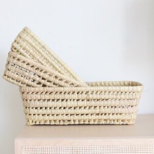 Rectangular Open-Weave Palm Leaf Basket – Handwoven Moroccan