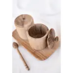 Handcrafted Moroccan Wooden Honey Pot or Spice Box – 8x8 cm Rustic Storage Jar