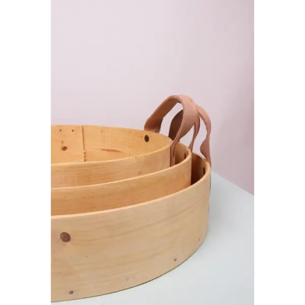 Recycled Sieve Tray with Leather Handles – Handmade Natural