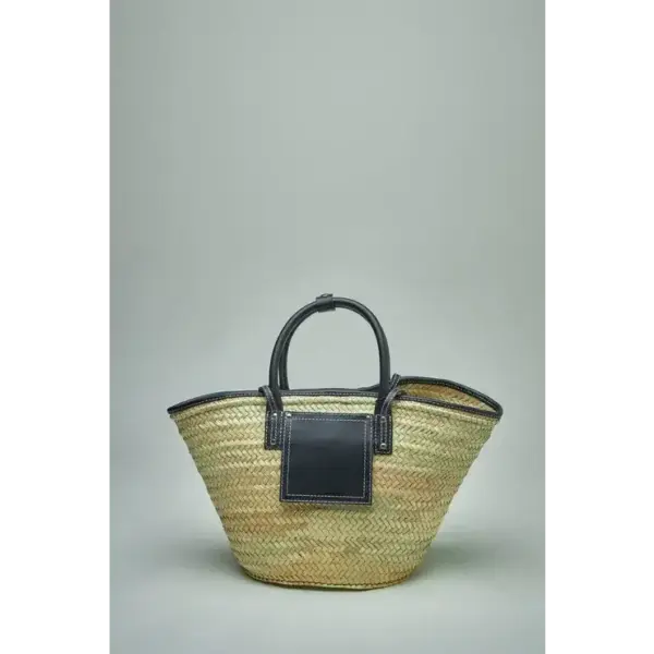 Elegant Black Palm Leaf Tote with Double Leather Straps