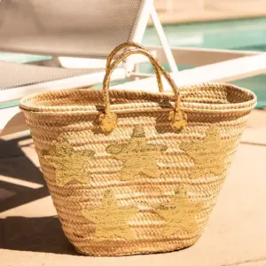 Handwoven Straw Tote with Gold Sequin Stars – Large Moroccan