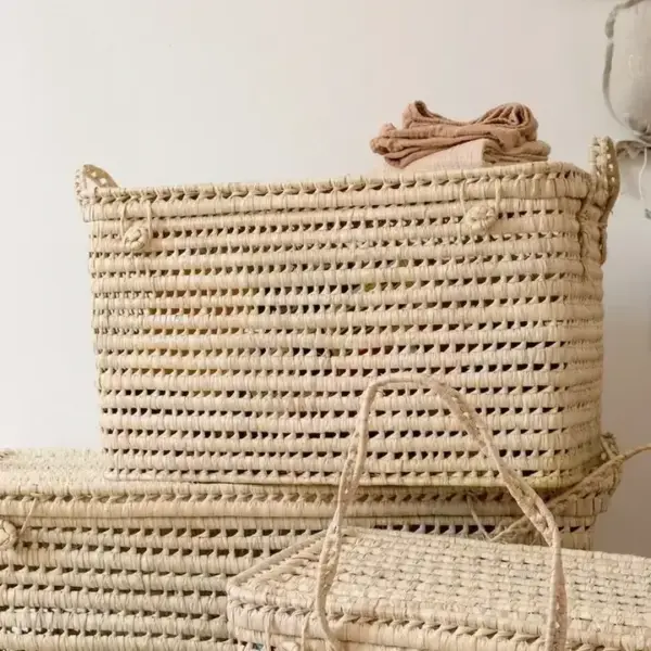 Palm Leaf Chest – Handwoven Moroccan Storage Trunk (Approx. 60 cm)