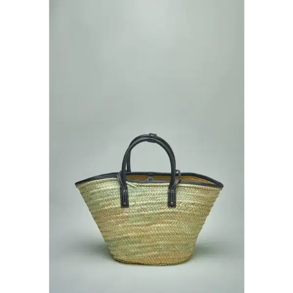 Elegant Black Palm Leaf Tote with Double Leather Straps