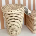 Natural Laundry Basket with Lid –Handwoven Palm Leaf Storage
