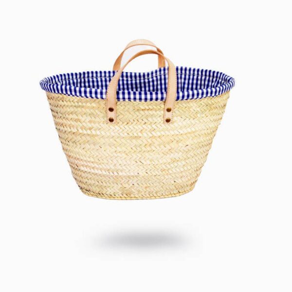 Handwoven Moroccan Palm Straw Picnic Basket “Majorelle”