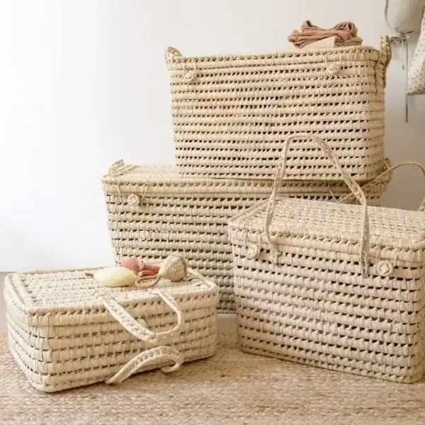 Palm Leaf Chest – Handwoven Moroccan Storage Trunk (Approx. 60 cm)