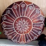 Handmade Moroccan Embroidered Leather Pouf Ottoman – Mandala Design (21″ × 12″)