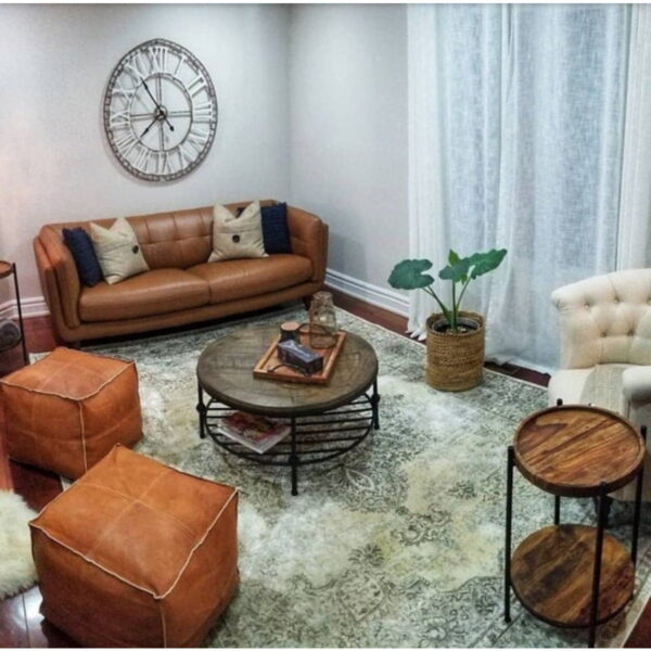 Handmade Square Leather Pouf Coffee Table Set – Moroccan Ottomans (Custom Sizes Available)