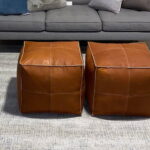 Handmade Square Leather Pouf Coffee Table Set – Moroccan Ottomans (Custom Sizes Available)