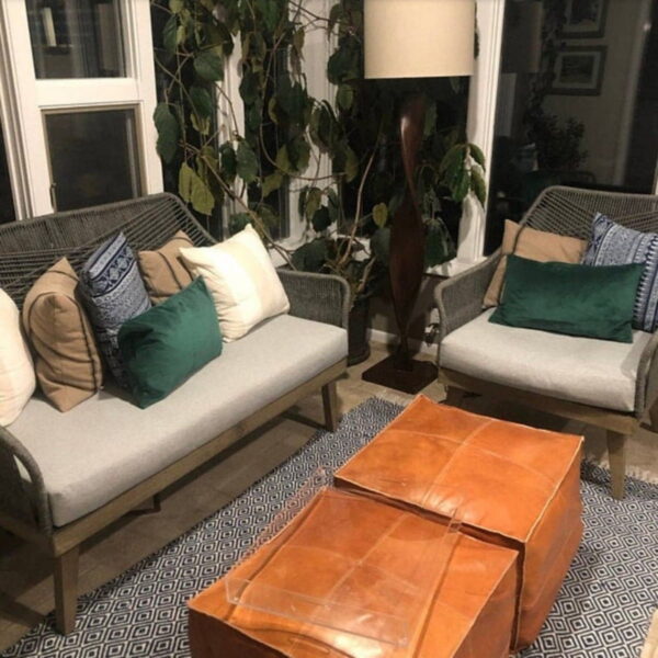 Handmade Square Leather Pouf Coffee Table Set – Moroccan Ottomans (Custom Sizes Available)