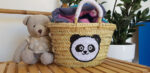 Mini Panda Basket – Handwoven Seagrass with Sequin Design