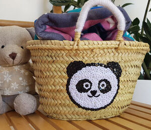 Mini Panda Basket – Handwoven Seagrass with Sequin Design