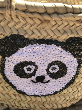Mini Panda Basket – Handwoven Seagrass with Sequin Design