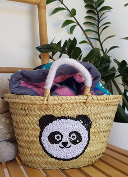 Mini Panda Basket – Handwoven Seagrass with Sequin Design