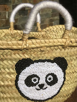 Mini Panda Basket – Handwoven Seagrass with Sequin Design
