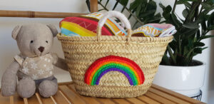 Mini Rainbow Basket – Handwoven Seagrass with Wool Rainbow