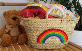 Mini Rainbow Basket – Handwoven Seagrass with Wool Rainbow