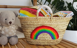 Mini Rainbow Basket – Handwoven Seagrass with Wool Rainbow